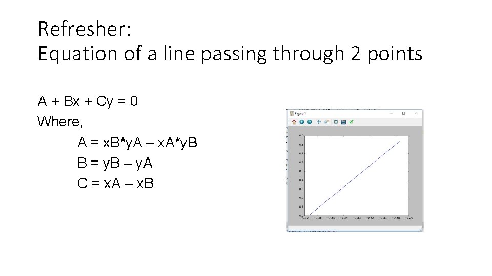 Refresher: Equation of a line passing through 2 points A + Bx + Cy Refresher: Equation of a line passing through 2 points A + Bx + Cy