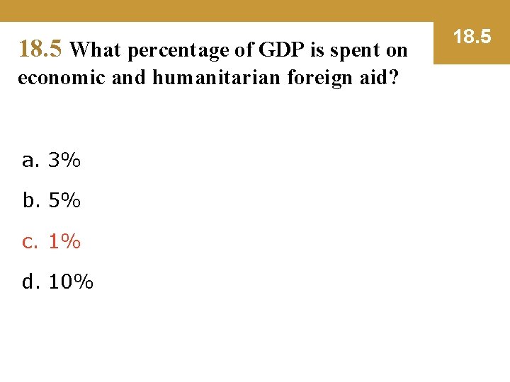 18. 5 What percentage of GDP is spent on economic and humanitarian foreign aid?