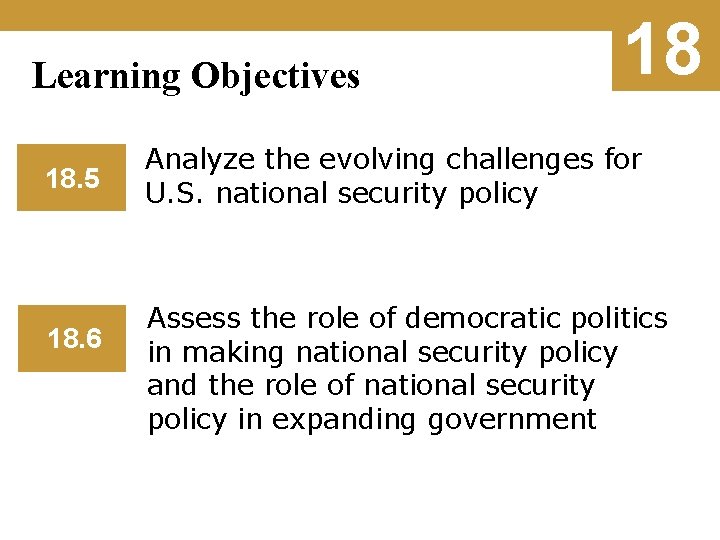 Learning Objectives 18. 5 18. 6 18 Analyze the evolving challenges for U. S.