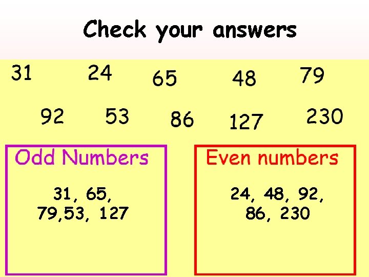 Check your answers 31, 65, 79, 53, 127 24, 48, 92, 86, 230 Check your answers 31, 65, 79, 53, 127 24, 48, 92, 86, 230