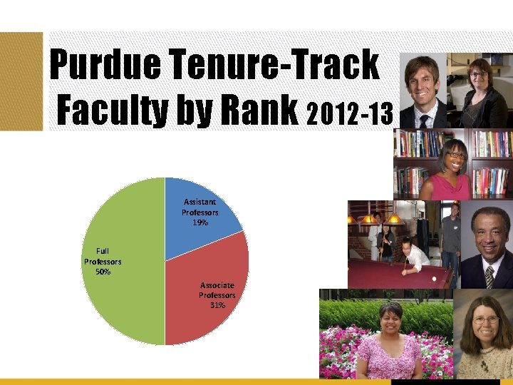 Purdue Tenure-Track Faculty by Rank 2012 -13 Assistant Professors 19% Full Professors 50% Associate