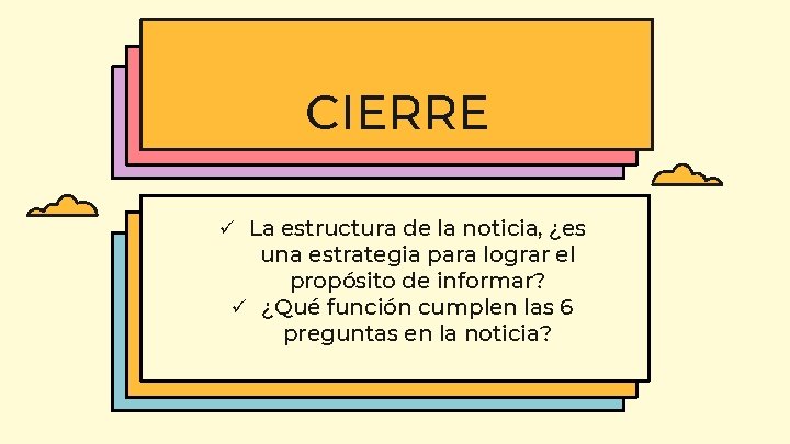 CIERRE ü La estructura de la noticia, ¿es una estrategia para lograr el propósito