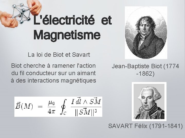 L'électricité et Magnetisme La loi de Biot et Savart Biot cherche à ramener l'action