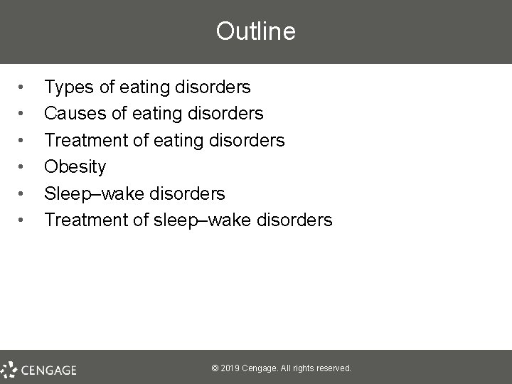 Outline • • • Types of eating disorders Causes of eating disorders Treatment of