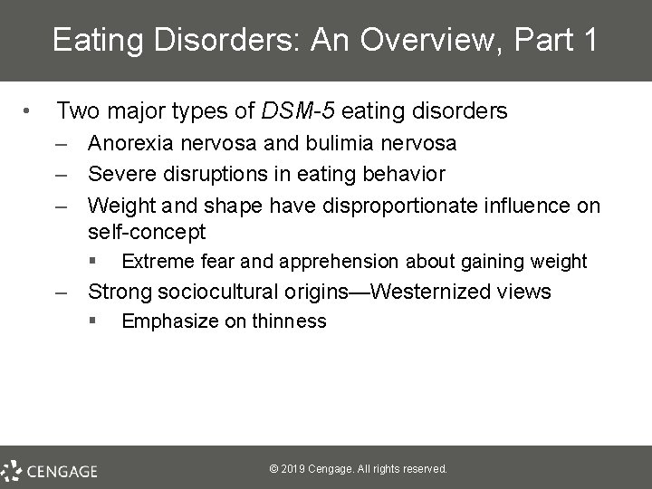 Eating Disorders: An Overview, Part 1 • Two major types of DSM-5 eating disorders