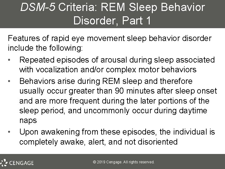 DSM-5 Criteria: REM Sleep Behavior Disorder, Part 1 Features of rapid eye movement sleep