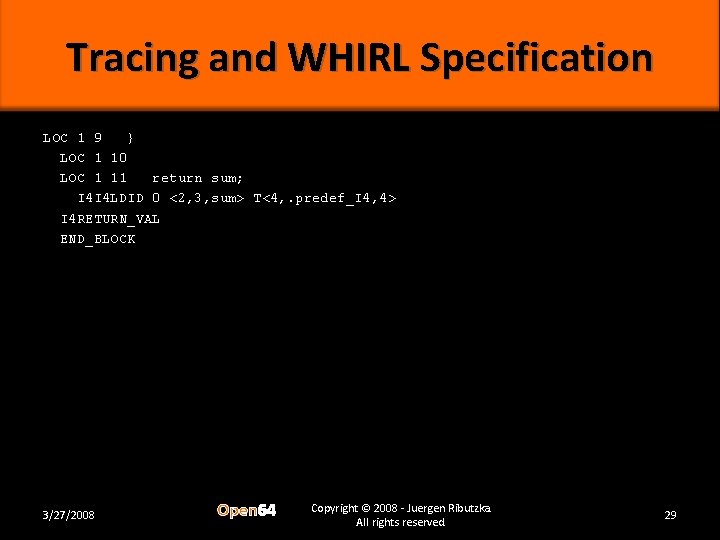Tracing and WHIRL Specification LOC 1 9 } LOC 1 10 LOC 1 11