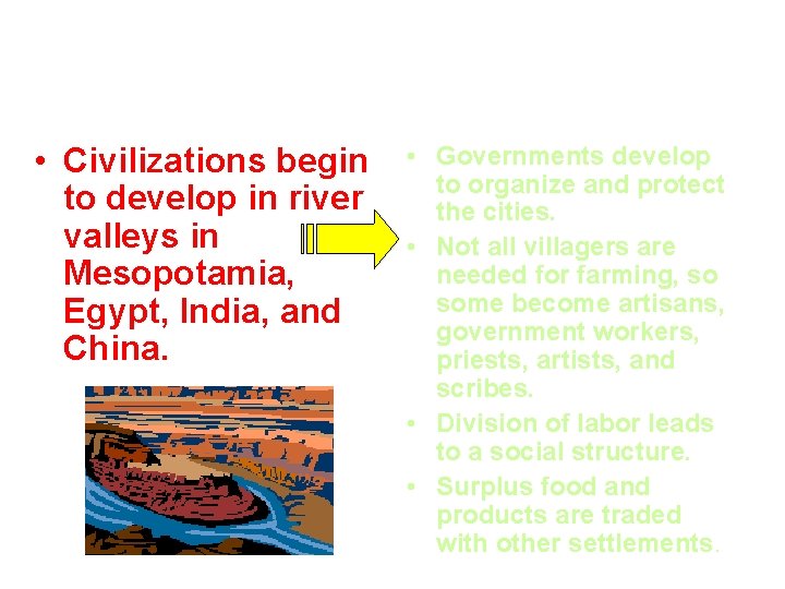 Chapter 1 Summary: Cause and Effect • Civilizations begin to develop in river valleys