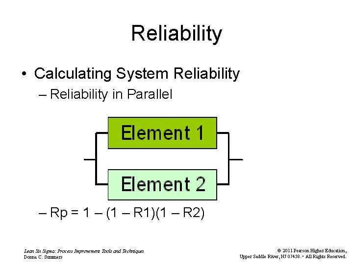 Reliability • Calculating System Reliability – Reliability in Parallel – Rp = 1 –