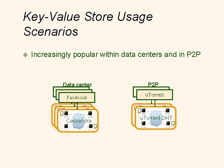 Key-Value Store Usage Scenarios v Increasingly popular within data centers and in P 2