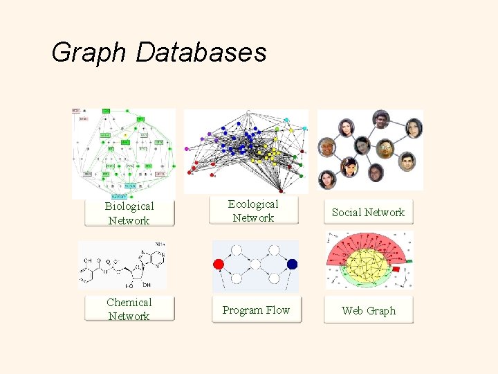 Graph Databases Biological Network Ecological Network Social Network Chemical Network Program Flow Web Graph