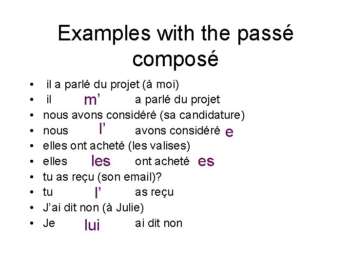 Examples with the passé composé • • • il a parlé du projet (à