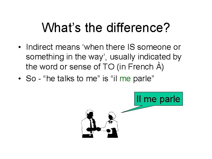 What’s the difference? • Indirect means ‘when there IS someone or something in the