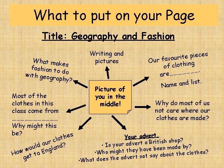 What to put on your Page Title: Geography and Fashion What ma kes fashion