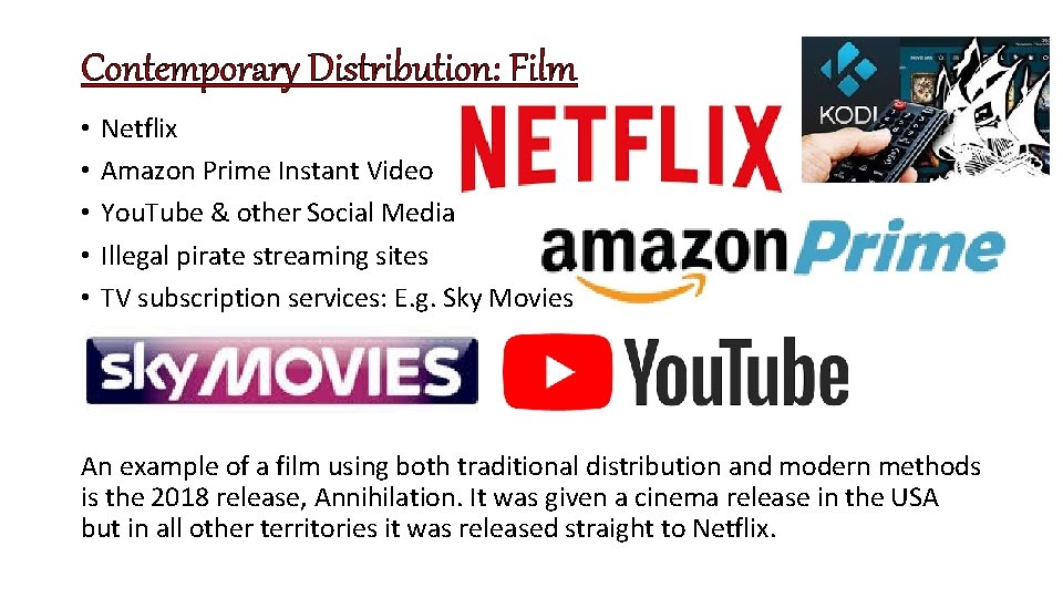 Contemporary Distribution: Film • • • Netflix Amazon Prime Instant Video You. Tube &