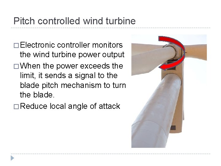 Pitch controlled wind turbine � Electronic controller monitors the wind turbine power output �