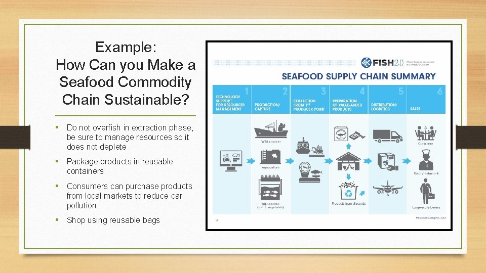 Example: How Can you Make a Seafood Commodity Chain Sustainable? • Do not overfish