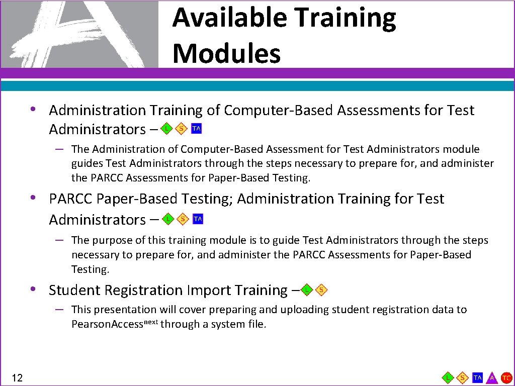 Available Training Modules • Administration Training of Computer-Based Assessments for Test Administrators – –