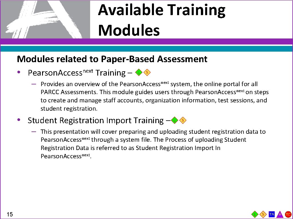 Available Training Modules related to Paper-Based Assessment • Pearson. Accessnext Training – – Provides