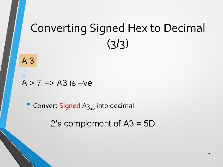 Converting Signed Hex to Decimal (3/3) A 3 A > 7 => A 3