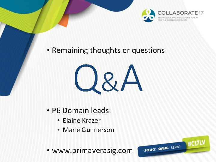 • Remaining thoughts or questions Q& A • P 6 Domain leads: •