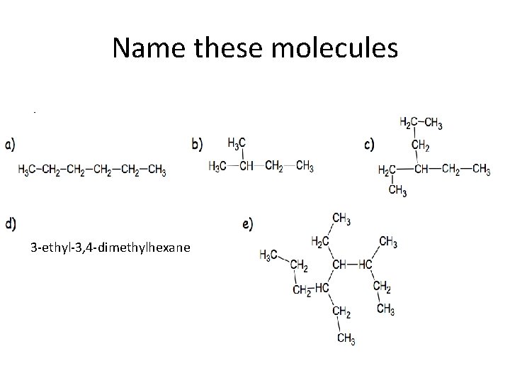 Name these molecules 3 -ethyl-3, 4 -dimethylhexane 
