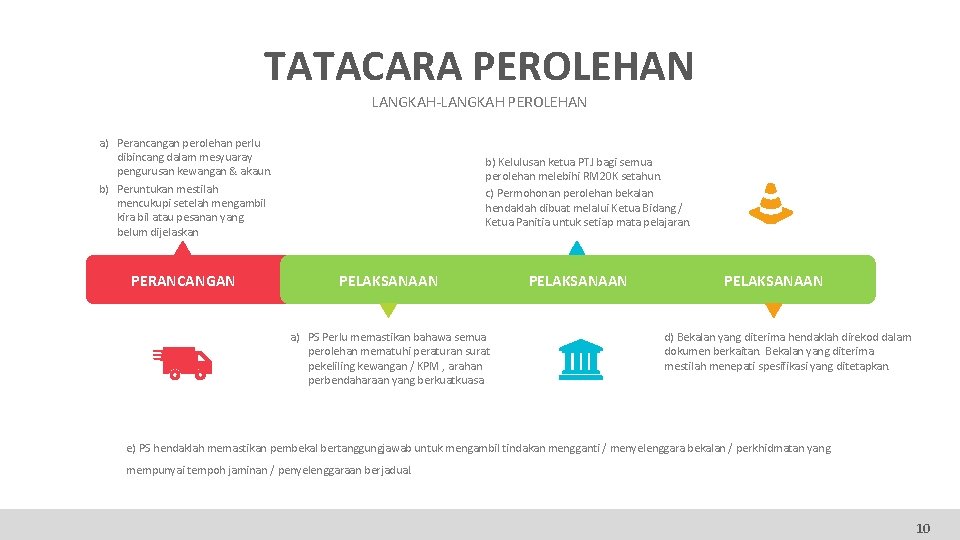 TATACARA PEROLEHAN LANGKAH-LANGKAH PEROLEHAN a) Perancangan perolehan perlu dibincang dalam mesyuaray pengurusan kewangan &