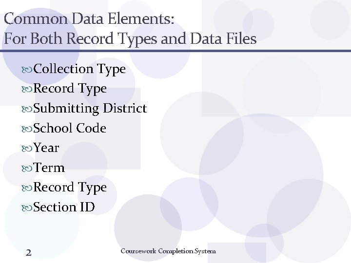 Common Data Elements: For Both Record Types and Data Files Collection Type Record Type