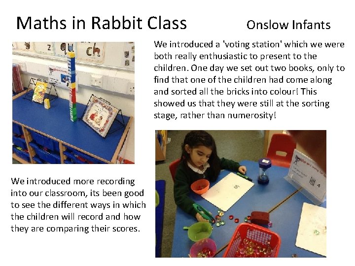 Maths in Rabbit Class Onslow Infants We introduced a 'voting station' which we were