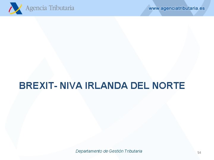 BREXIT- NIVA IRLANDA DEL NORTE Departamento de Gestión Tributaria 54 