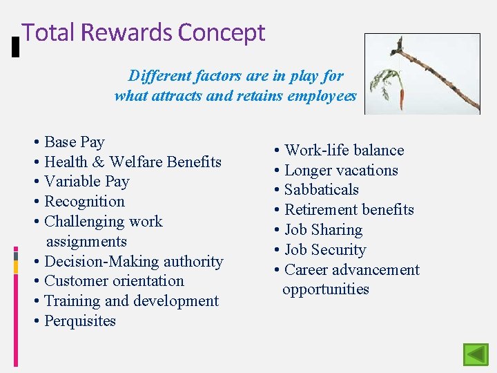Total Rewards Concept Different factors are in play for what attracts and retains employees