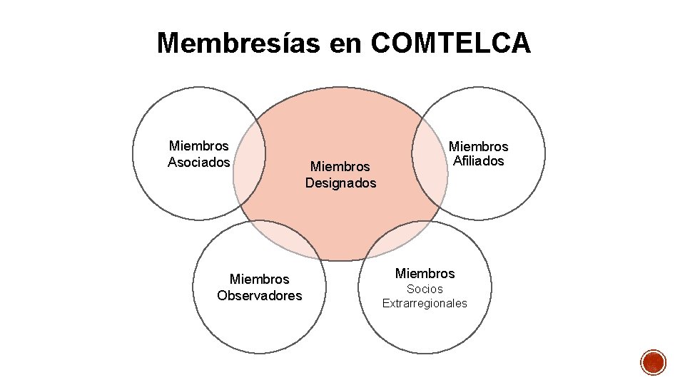 Membresías en COMTELCA Miembros Asociados Miembros Observadores Miembros Designados Miembros Afiliados Miembros Socios Extrarregionales