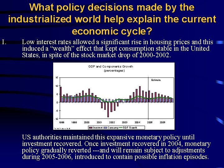 What policy decisions made by the industrialized world help explain the current economic cycle?