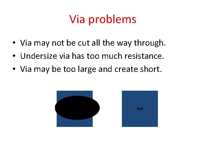Via problems • Via may not be cut all the way through. • Undersize