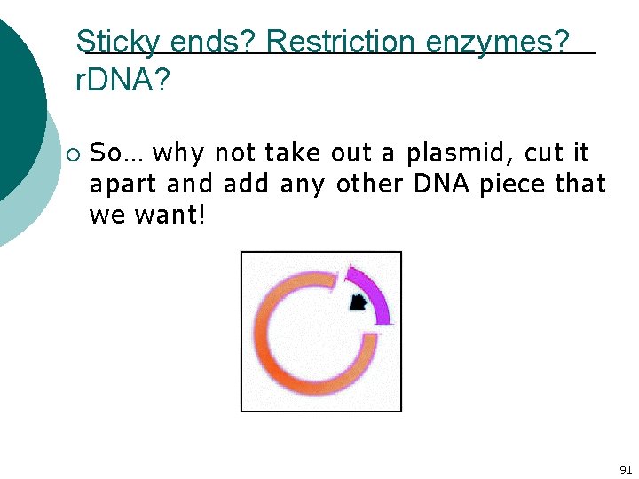 Sticky ends? Restriction enzymes? r. DNA? ¡ So… why not take out a plasmid,