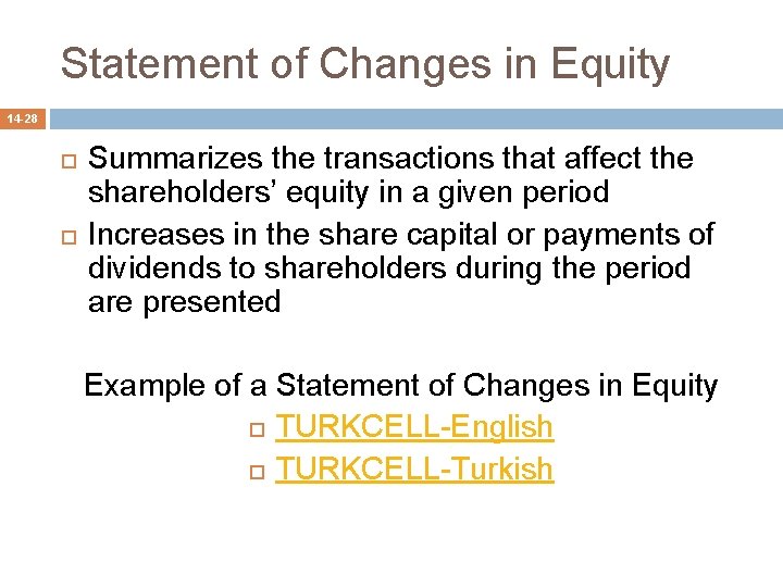 Statement of Changes in Equity 14 -28 Summarizes the transactions that affect the shareholders’