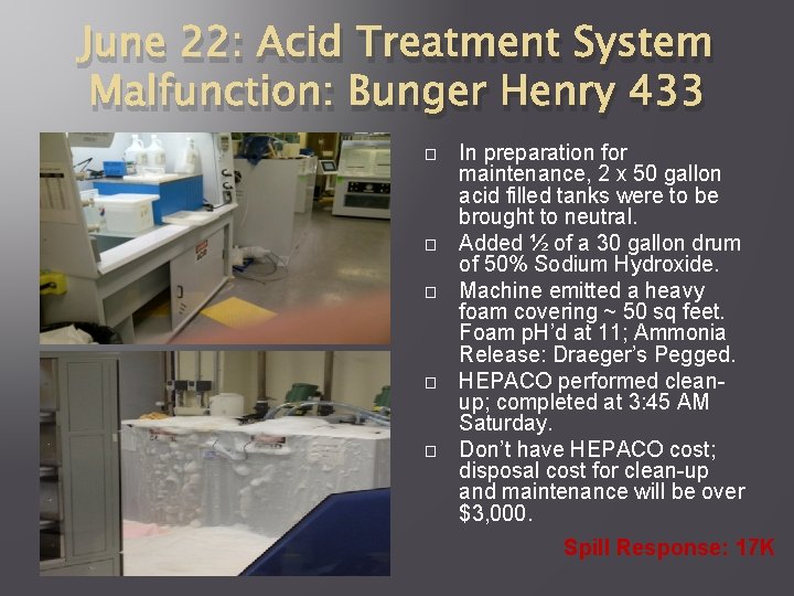 June 22: Acid Treatment System Malfunction: Bunger Henry 433 � � � In preparation