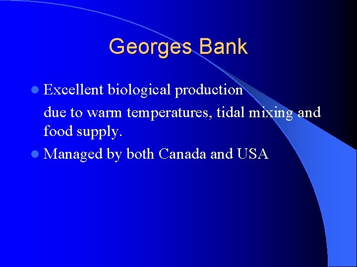 Georges Bank l Excellent biological production due to warm temperatures, tidal mixing and food