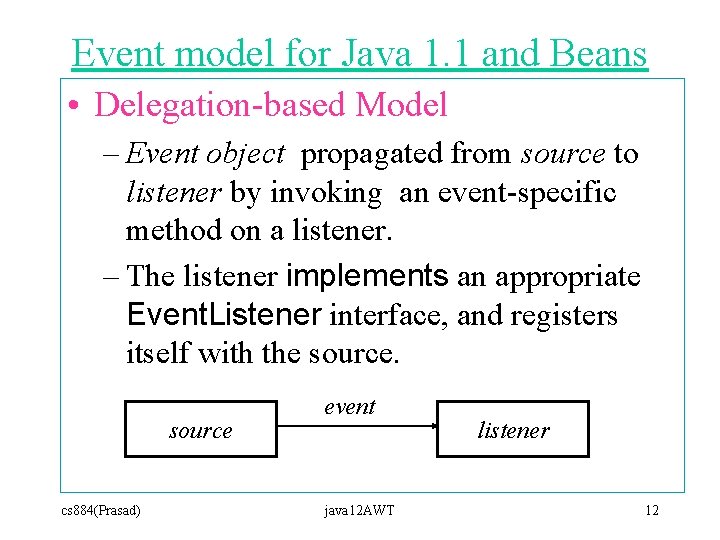Event model for Java 1. 1 and Beans • Delegation-based Model – Event object Event model for Java 1. 1 and Beans • Delegation-based Model – Event object