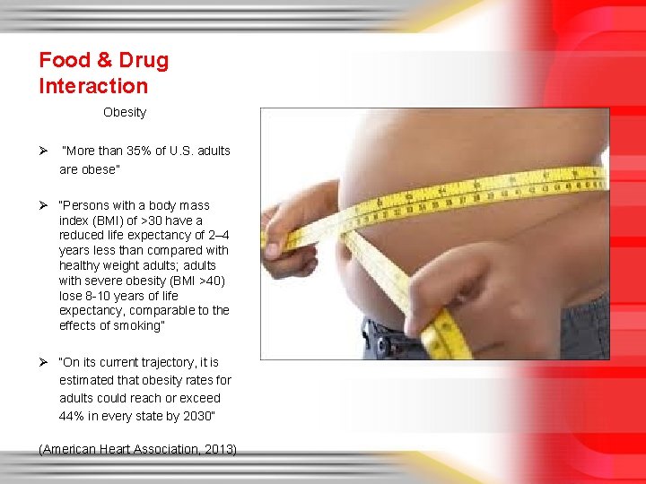 Food & Drug Interaction Obesity Ø “More than 35% of U. S. adults are