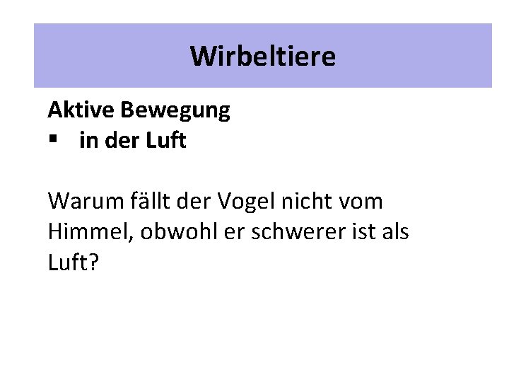 2 Unterrichtspläne Wirbeltiere Aktive Bewegung § in der Luft Warum fällt der Vogel nicht