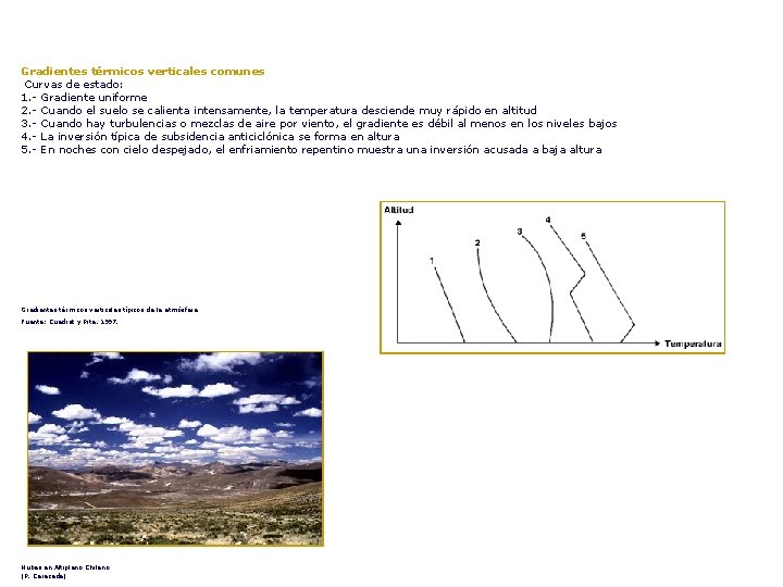 Gradientes térmicos verticales comunes Curvas de estado: 1. - Gradiente uniforme 2. - Cuando