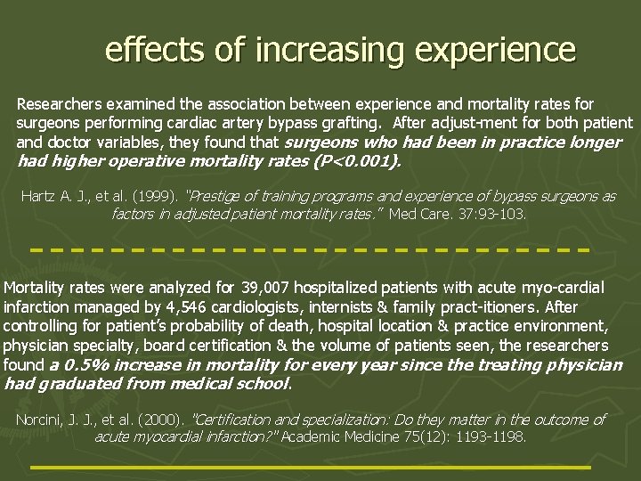 effects of increasing experience Researchers examined the association between experience and mortality rates for