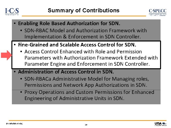 Summary of Contributions • Enabling Role Based Authorization for SDN. • SDN-RBAC Model and