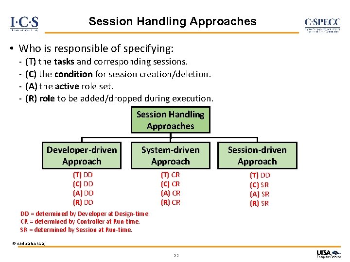 Session Handling Approaches • Who is responsible of specifying: - (T) the tasks and