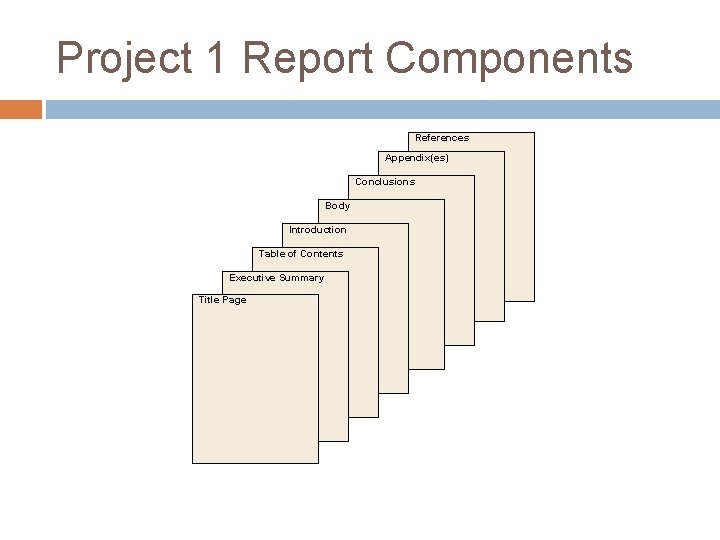 Project 1 Report Components References Appendix(es) Conclusions Body Introduction Table of Contents Executive Summary