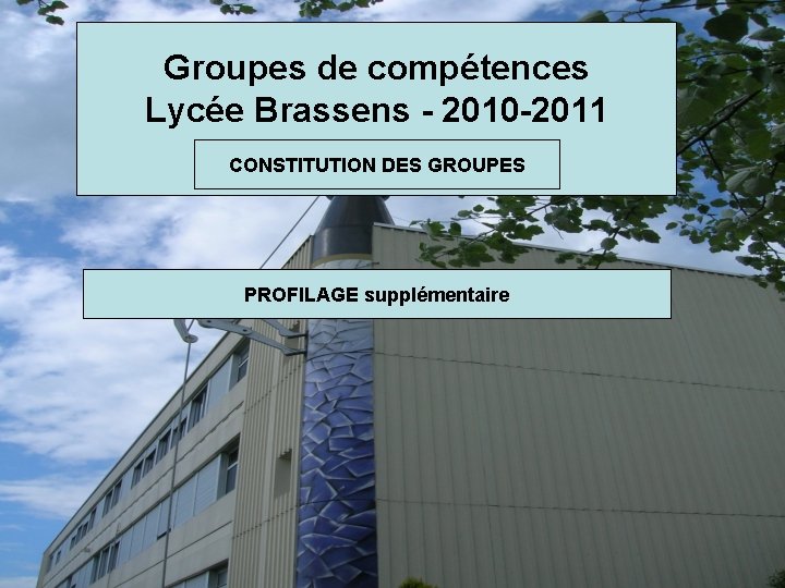 Groupes de compétences Lycée Brassens - 2010 -2011 CONSTITUTION DES GROUPES PROFILAGE supplémentaire 