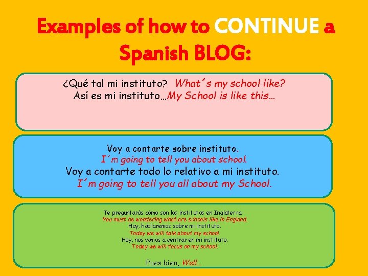Examples of how to CONTINUE a Spanish BLOG: ¿Qué tal mi instituto? What´s my Examples of how to CONTINUE a Spanish BLOG: ¿Qué tal mi instituto? What´s my