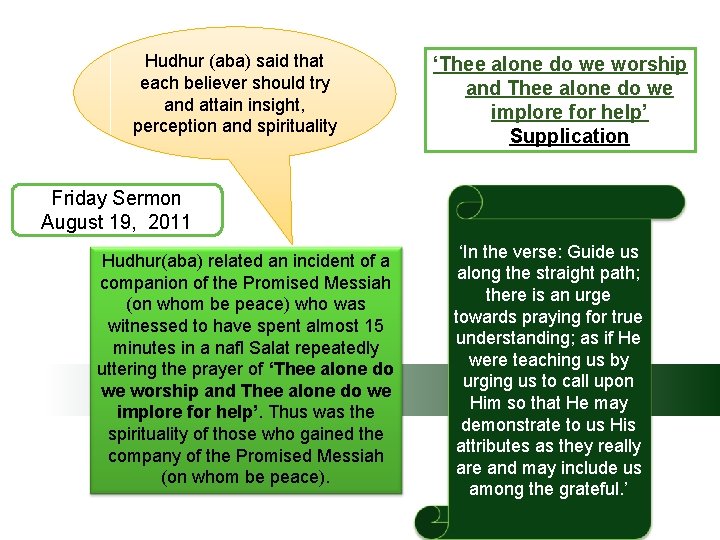 Hudhur (aba) said that each believer should try and attain insight, perception and spirituality