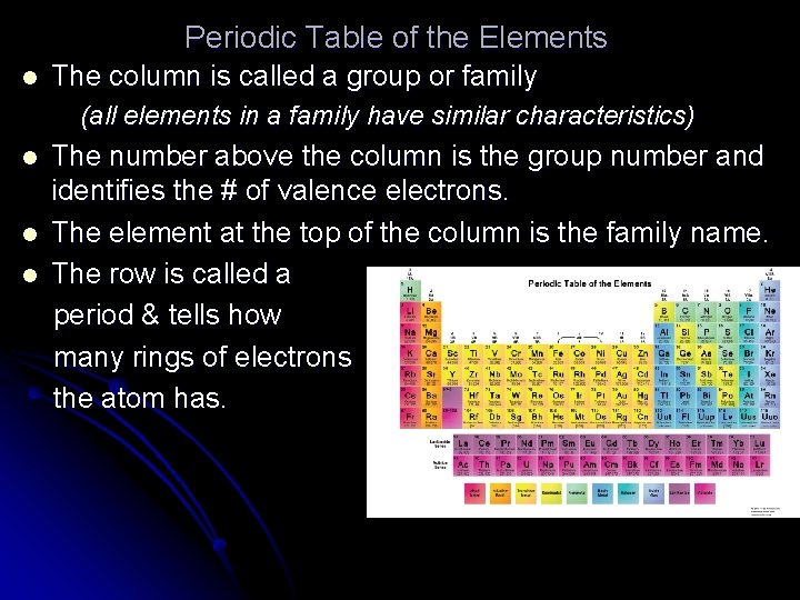 Periodic Table of the Elements l The column is called a group or family